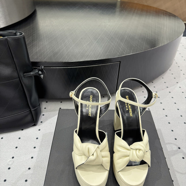 YSL 26S SANDAL HIGH HEELS 120 MM IN CREAM WHITE CALFSKIN