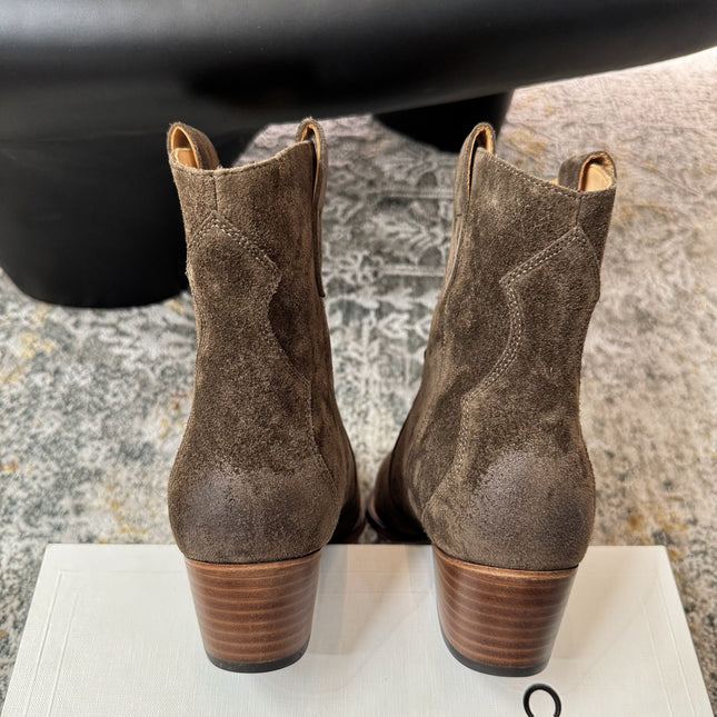 CELINE 26S ANKLE BOOTS 55 MM IN GRAYISH BROWN SUEDE