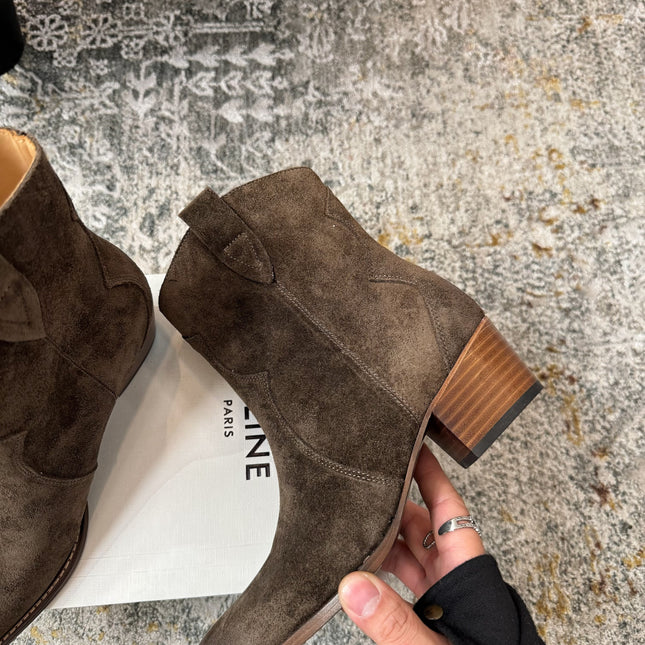 CELINE 26S ANKLE BOOTS 55 MM IN GRAYISH BROWN SUEDE