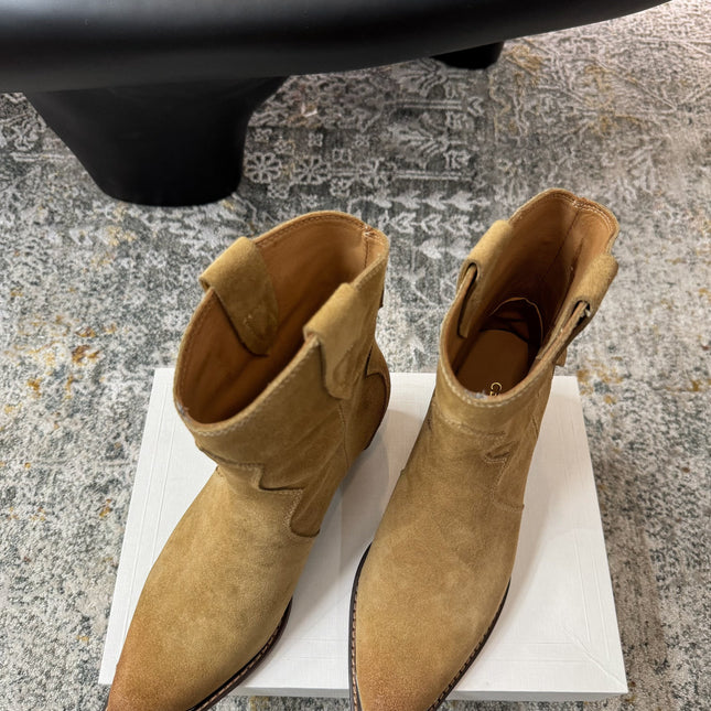 CELINE 26S ANKLE BOOTS 55 MM IN CAMEL BROWN SUEDE