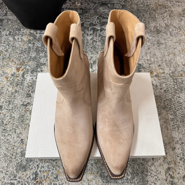 CELINE 26S ANKLE BOOTS 55 MM IN BEIGE SUEDE