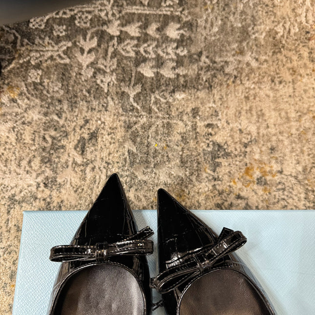PRADA 25S SLINGBACK HIGH HEELS 75 MM IN BLACK EMBOSSED COWHIDE