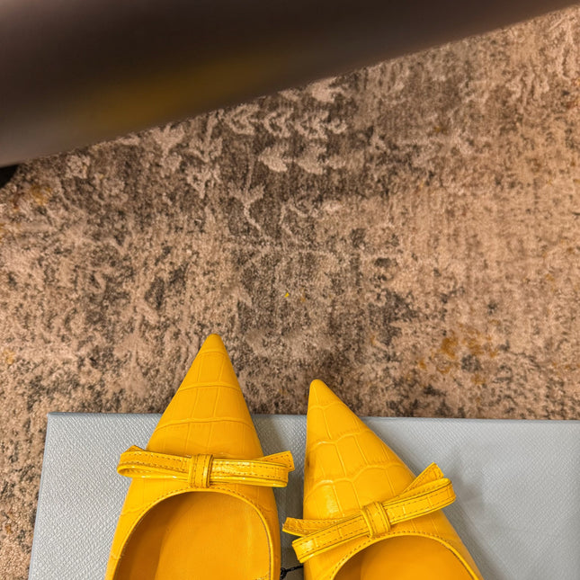 PRADA 25S SLINGBACK HIGH HEELS 75 MM IN YELLOW EMBOSSED COWHIDE