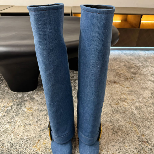 BALMAIN 26S BOOT 85 MM IN BLUE DENIM