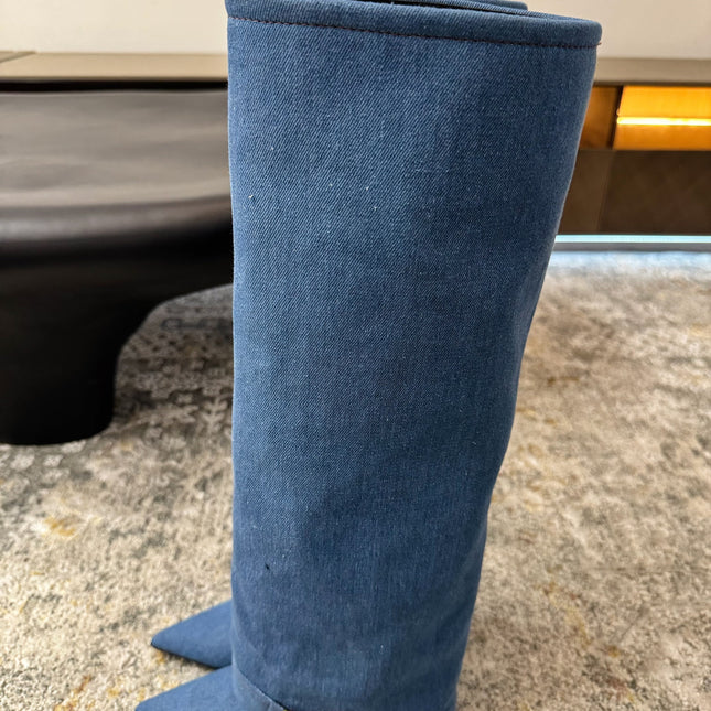 BALMAIN 26S BOOT 85 MM IN BLUE DENIM