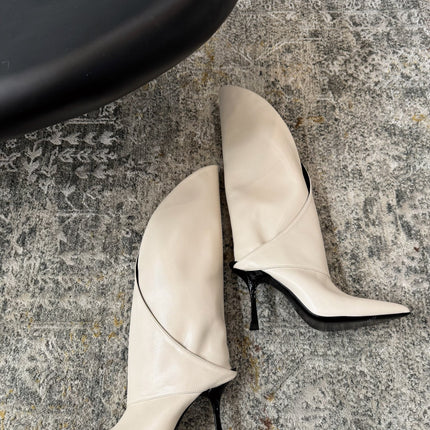 BALMAIN 26S BOOT 95 MM IN CREAM WHITE CALFSKIN