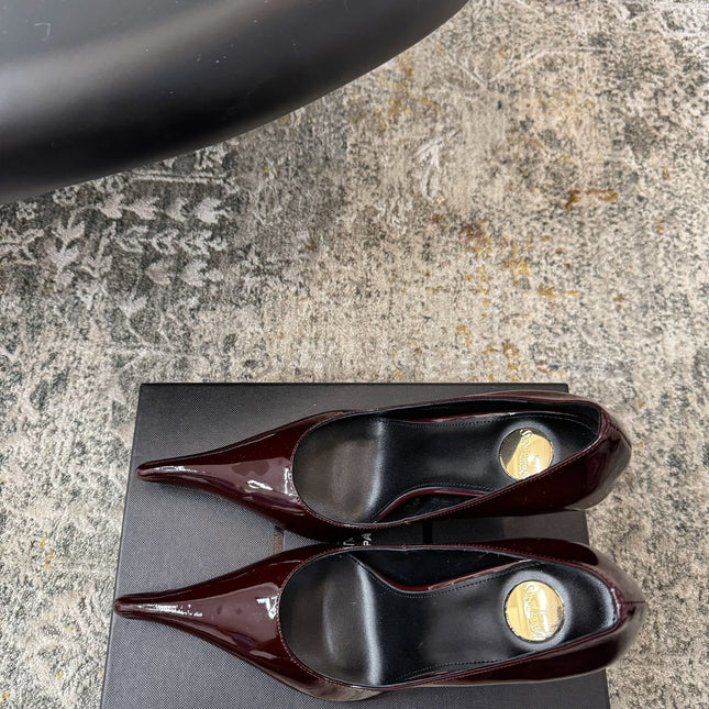 YSL 26S HEELED SHOES 110 MM IN DARK RED GLOSSY CALFSKIN