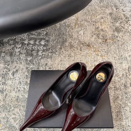 YSL 26S HEELED SHOES 110 MM IN DARK RED GLOSSY CALFSKIN