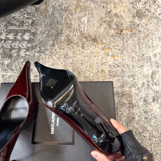 YSL 26S HEELED SHOES 110 MM IN DARK RED GLOSSY CALFSKIN