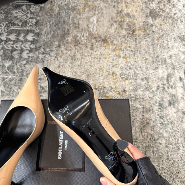 YSL 26S HEELED SHOES 110 MM IN WARM NUDE GLOSSY CALFSKIN