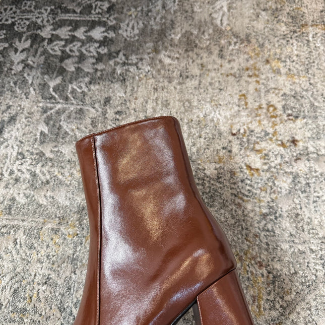 YSL 26S ANKLE BOOTS 70 MM IN BROWN SHINY CALFSKIN