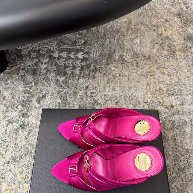 YSL 26S HEELED SANDALS 100 MM IN DARK PINK FABRIC
