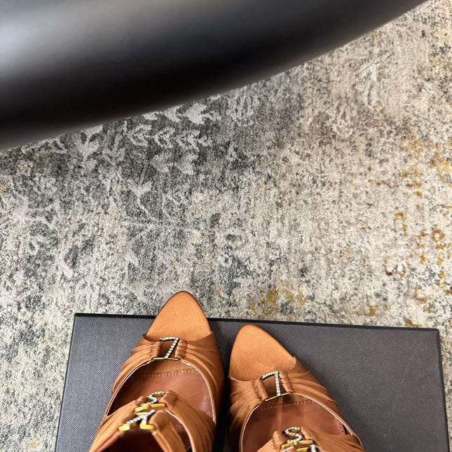 YSL 26S HEELED SANDALS 100 MM IN CLAY BROWN FABRIC