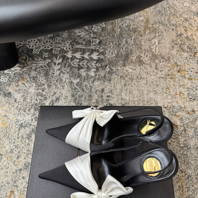 YSL 26S HEELED SLINGBACKS 100 MM IN BLACK AND WHITE SILK