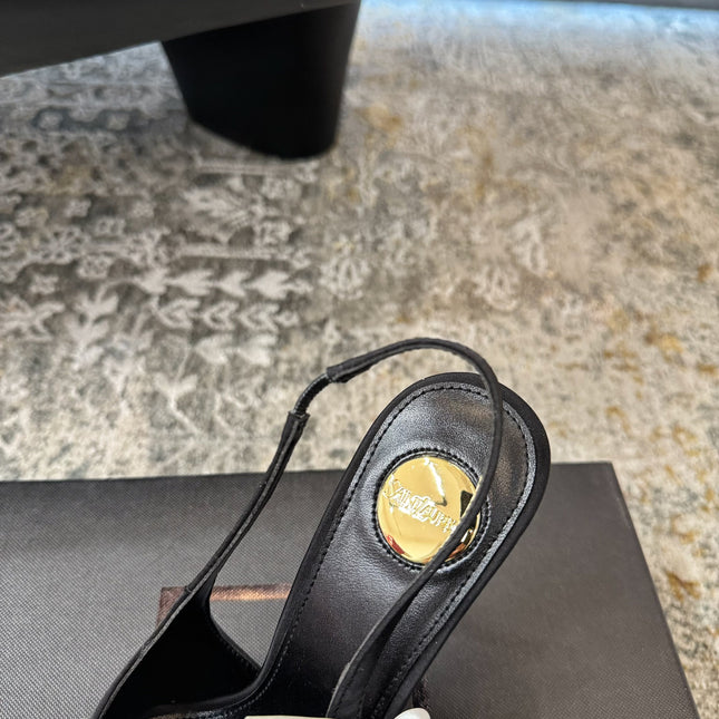 YSL 26S HEELED SLINGBACKS 100 MM IN BLACK AND WHITE SILK