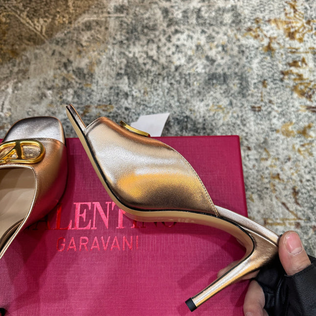 VALENTINO 26S HIGH HEEL SANDALS 105 MM IN METALLIC ROSE GOLD CALFSKIN