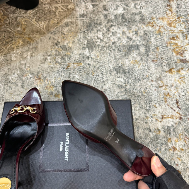 YSL 26S POINTED TOE HIGH HEEL SANDALS 65 MM DARK RED SHINY CALFSKIN