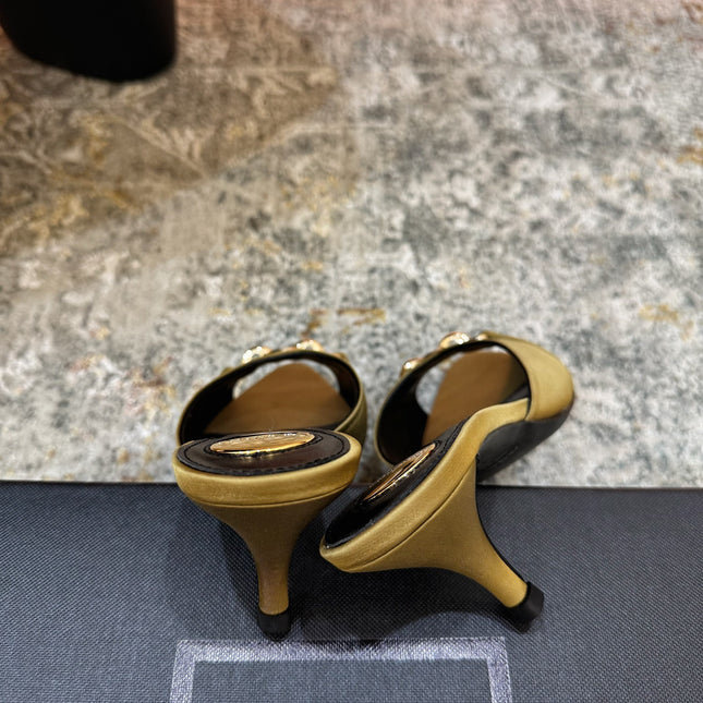 YSL 26S POINTED TOE HIGH HEEL SANDALS 65 MM IN OLIVE GREEN FABRIC