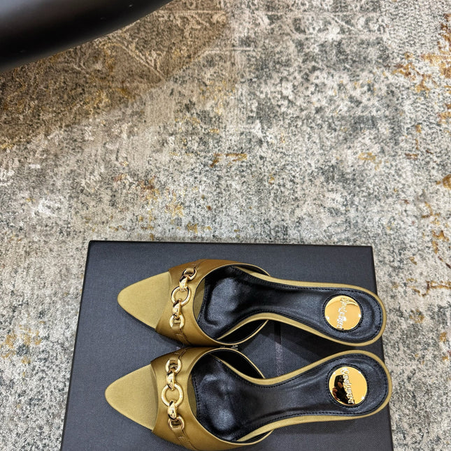 YSL 26S POINTED TOE HIGH HEEL SANDALS 65 MM IN OLIVE GREEN FABRIC