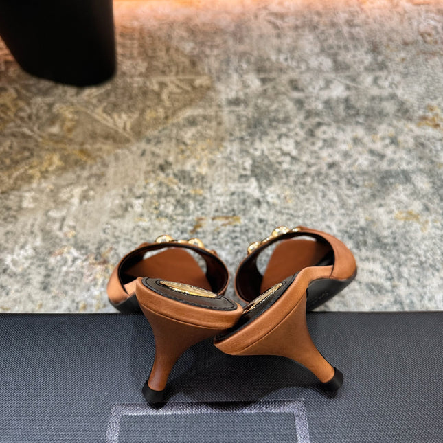YSL 26S POINTED TOE HIGH HEEL SANDALS 65 MM IN BROWN FABRIC