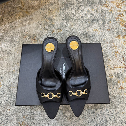 YSL 26S POINTED TOE HIGH HEEL SANDALS 65 MM IN BLACK FABRIC