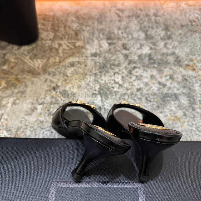 YSL 26S POINTED TOE HIGH HEEL SANDALS 65 MM IN BLACK SHINY CALFSKIN
