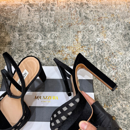 AQUAZZURA 26S HIGH-HEEL SANDALS 130 MM IN BLACK VELVET