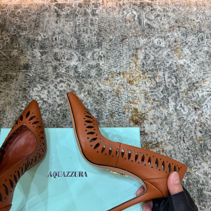 AQUAZZURA 26S HIGH HEELS 110 MM IN BROWN CALFSKIN