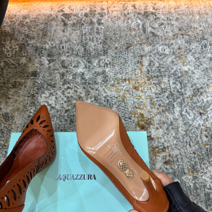 AQUAZZURA 26S HIGH HEELS 110 MM IN BROWN CALFSKIN