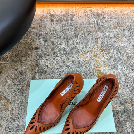 AQUAZZURA 26S HIGH HEELS 110 MM IN BROWN CALFSKIN