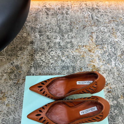 AQUAZZURA 26S HIGH HEELS 110 MM IN BROWN CALFSKIN
