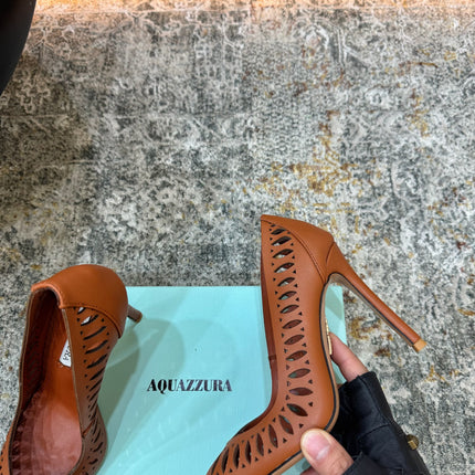 AQUAZZURA 26S HIGH HEELS 110 MM IN BROWN CALFSKIN