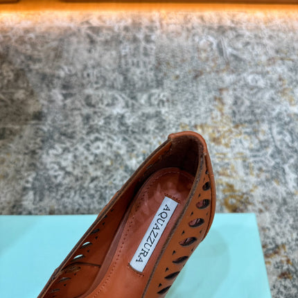AQUAZZURA 26S HIGH HEELS 110 MM IN BROWN CALFSKIN