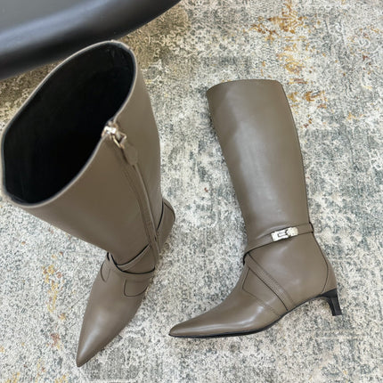 HM 26S KNEE-HIGH BOOTS 35 MM IN KHAKI GREY CALFSKIN