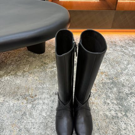 HM 26S FLAT KNEE-HIGH BOOTS IN BLACK CALFSKIN
