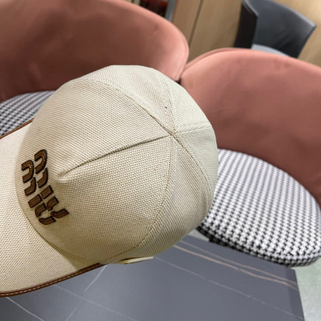MIUMIU BASEBALL CAP IN LIGHT BEIGE FABRIC AND CALFSKIN