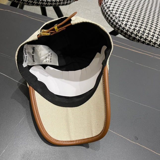 MIUMIU BASEBALL CAP IN LIGHT BEIGE FABRIC AND CALFSKIN