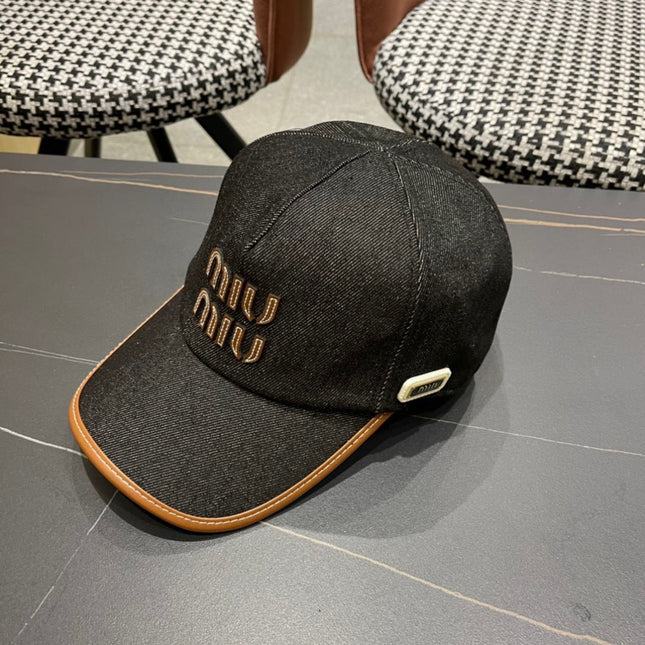 MIUMIU BASEBALL CAP IN BLACK DENIM AND CALFSKIN