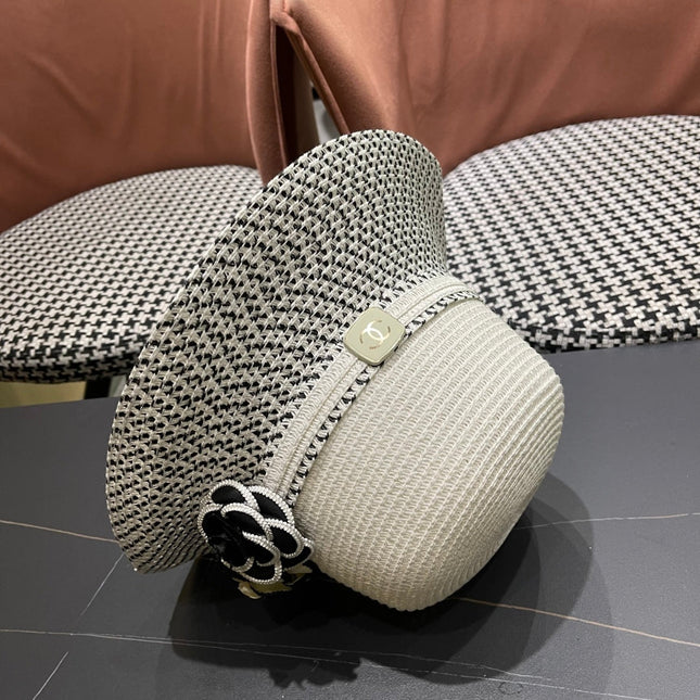 CHANEL 26S FLORAL-EMBELLISHED STRAW HAT 337941