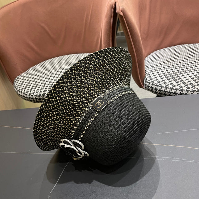 CHANEL 26S FLORAL-EMBELLISHED STRAW HAT 337940