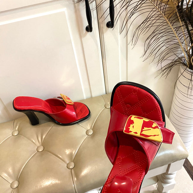 BURBERRY 26S HEELED SANDALS 100 MM IN RED CALFSKIN
