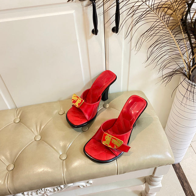 BURBERRY 26S HEELED SANDALS 100 MM IN RED CALFSKIN