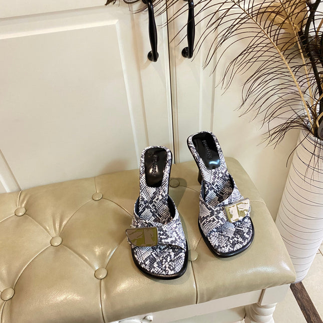 BURBERRY 26S HEELED SANDALS 100 MM IN SNAKESKIN PRINT CALFSKIN