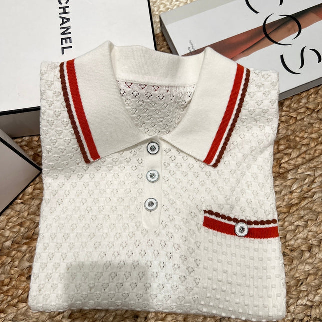 CHANEL 26S SHORT-SLEEVE KNIT POLO SHIRT 977