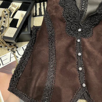 VALENTINO 26S CROCHET-TRIM SUEDE VEST 337