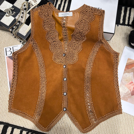 VALENTINO 26S CROCHET-TRIM SUEDE VEST 336