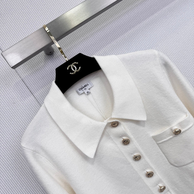 CHANEL 25S LONG-SLEEVE KNIT POLO SHIRT 590