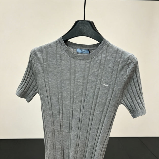 PRADA 26S SHORT-SLEEVE RIBBED KNIT TOP 1149