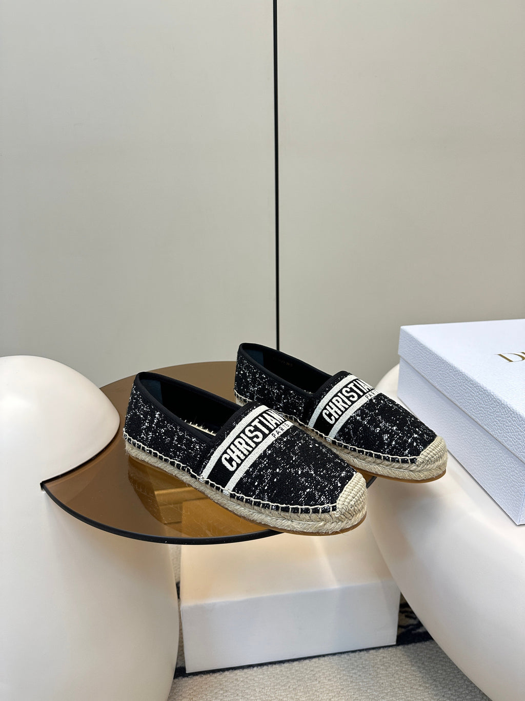 GRANVILLE ESPADRILLE BLACK OBLIQUE EMBROIDERED COTTON