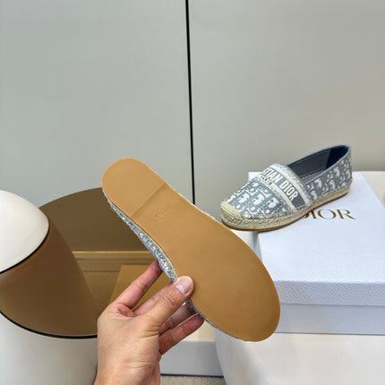 GRANVILLE ESPADRILLES FLAT 25S IN GRAY OBLIQUE EMBROIDERED COTTON